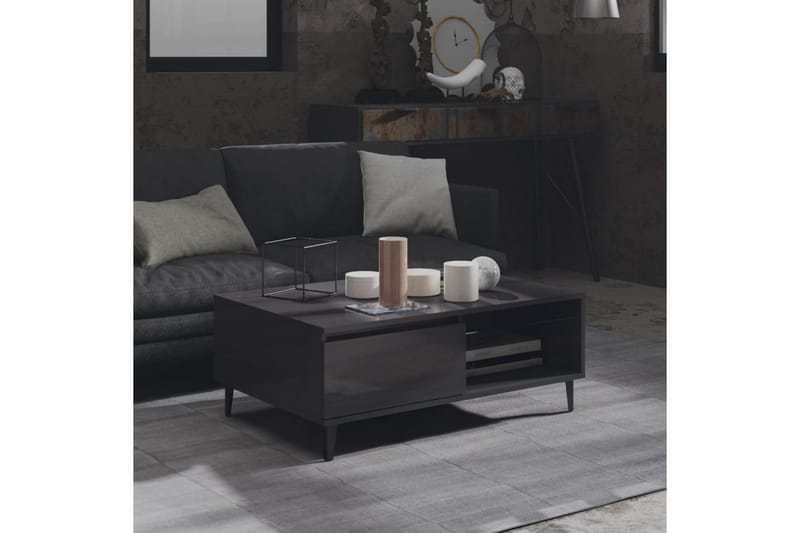 Salongbord høyglans grå 90x60x35 cm sponplate - Grå - Sofabord