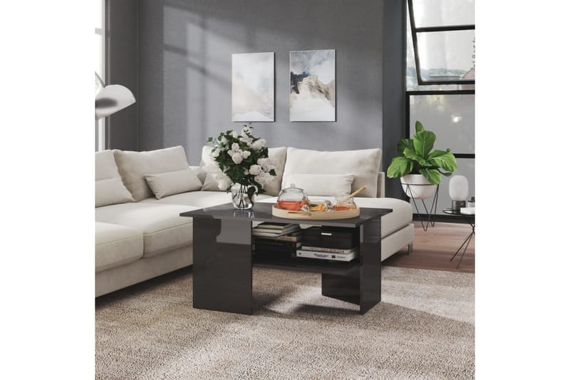 Salongbord høyglans grå 90x60x46,5 cm sponplate - Grå - Sofabord