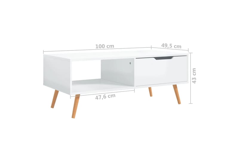 Salongbord høyglans hvit 100x49,5x43 cm sponplate - Hvit - Sofabord
