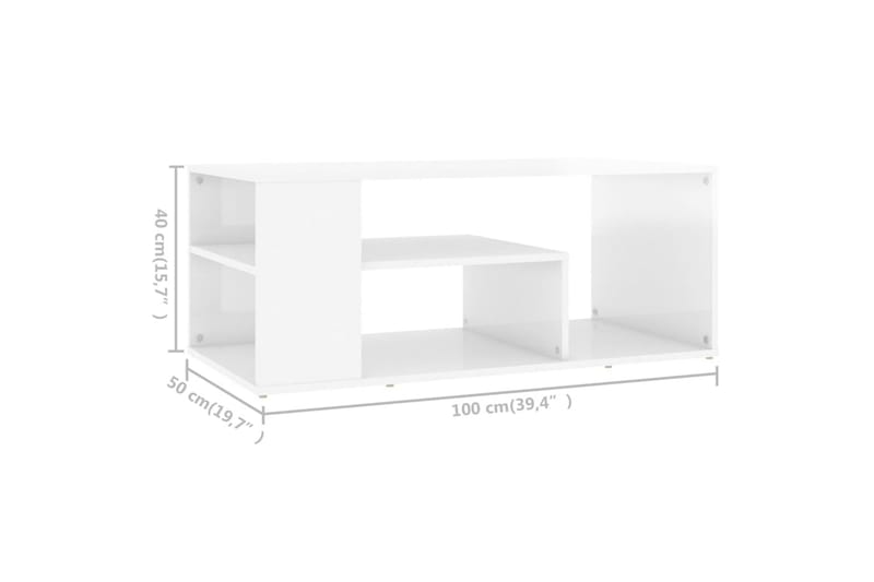 Salongbord høyglans hvit 100x50x40 cm sponplate - Hvit - Sofabord