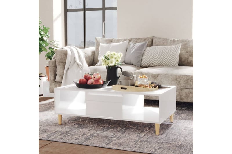 Salongbord høyglans hvit 103,5x60x35 cm sponplate - Hvit - Møbler - Bord - Sofabord