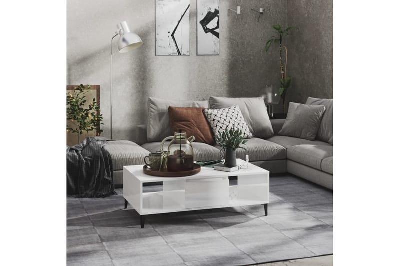 Salongbord høyglans hvit 103,5x60x35 cm sponplate - Hvit - Møbler - Bord - Sofabord