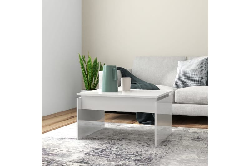 Salongbord høyglans hvit 68x50x38 cm sponplate - Hvit - Møbler - Bord - Sofabord