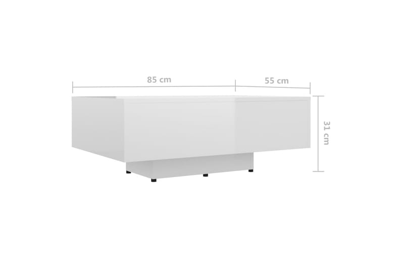 Salongbord høyglans hvit 85x55x31 cm sponplate - Hvit - Sofabord