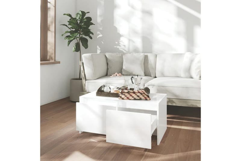 Salongbord høyglans hvit 90x50x41,5 cm sponplate - Hvit - Møbler - Bord - Sofabord