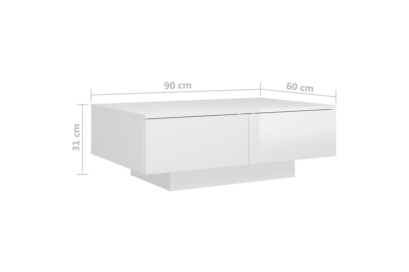 Salongbord høyglans hvit 90x60x31 cm sponplate - Hvit - Sofabord