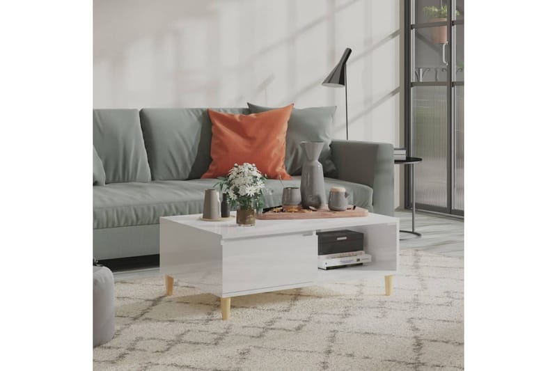 Salongbord høyglans hvit 90x60x35 cm sponplate - Hvit - Møbler - Bord - Sofabord