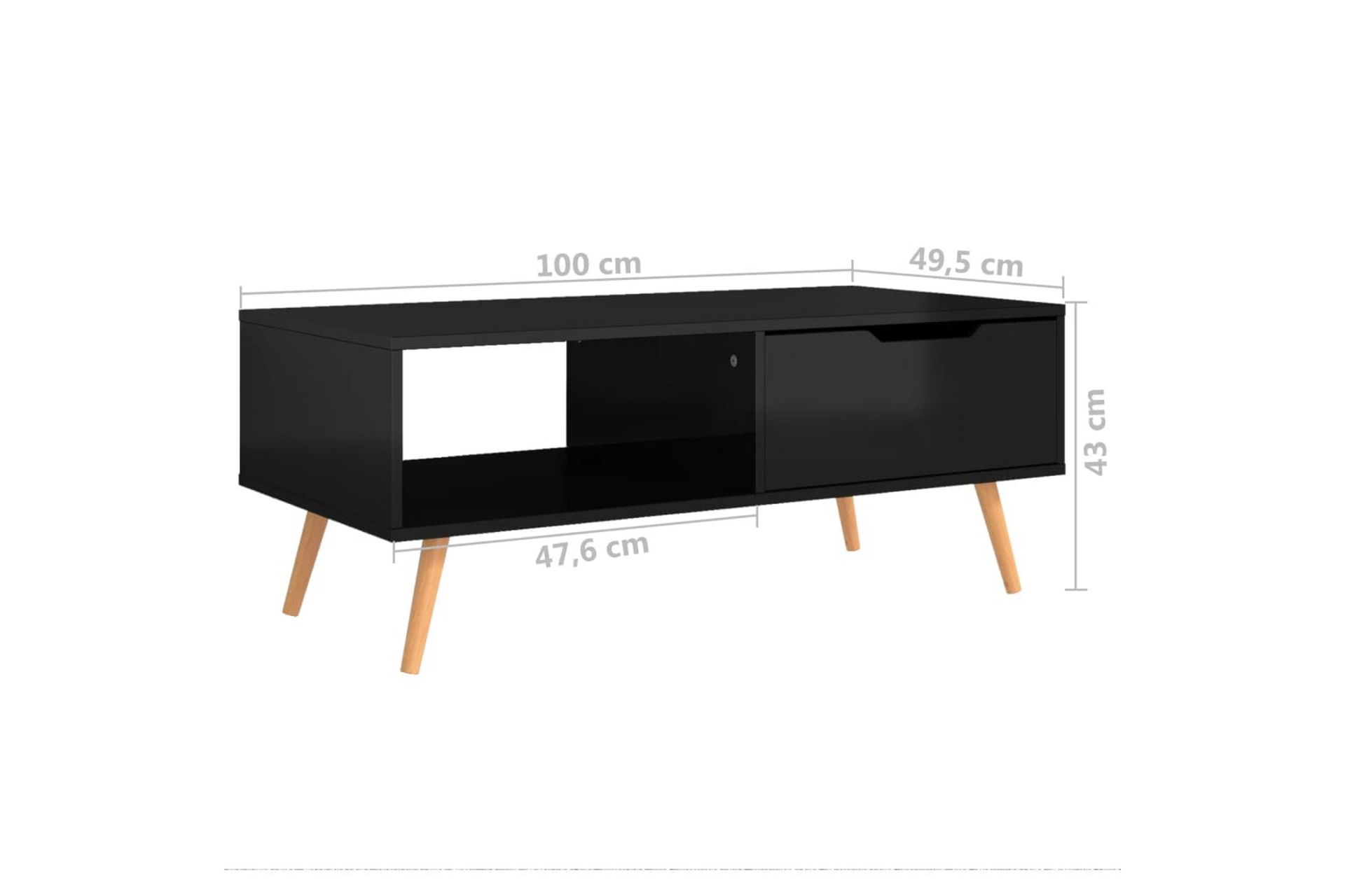 Salongbord høyglans svart 100x49,5x43 cm sponplate - Svart - Møbler - Bord - Sofabord