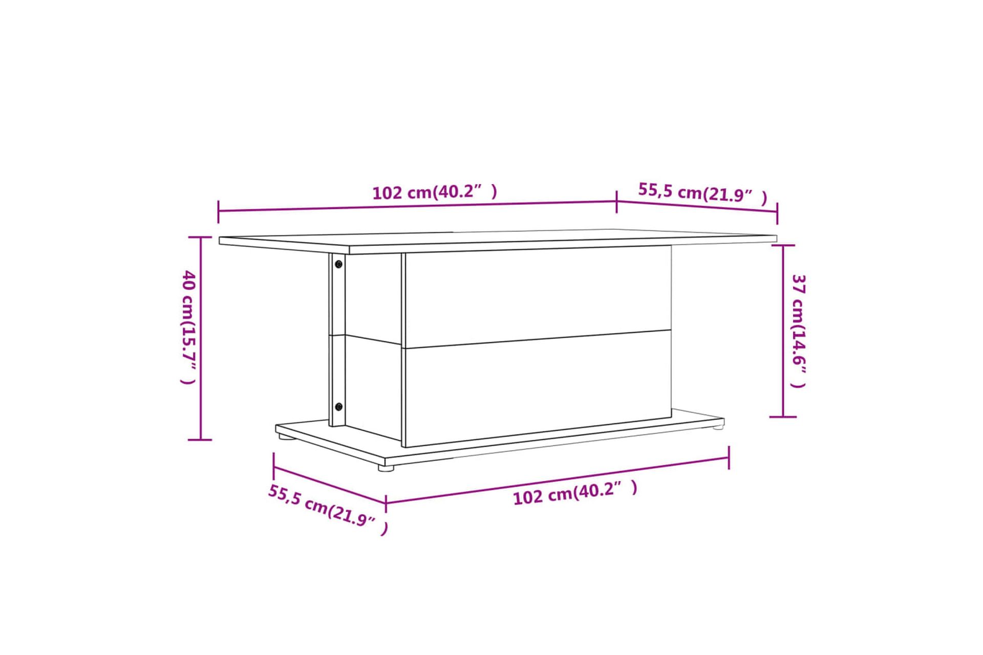 Salongbord høyglas hvit 102x55,5x40 cm sponplate - Hvit - Møbler - Bord - Sofabord