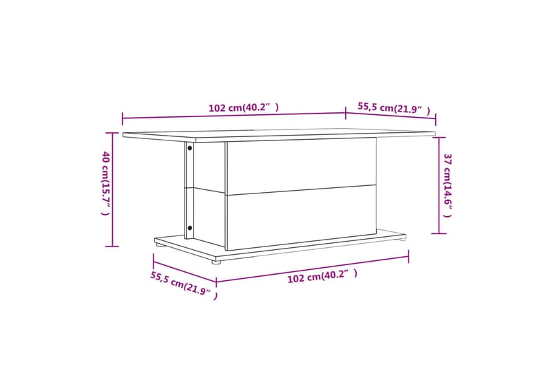 Salongbord høyglas hvit 102x55,5x40 cm sponplate - Hvit - Møbler - Bord - Sofabord