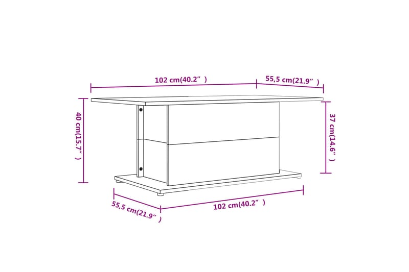 Salongbord høyglas hvit 102x55,5x40 cm sponplate - Hvit - Sofabord