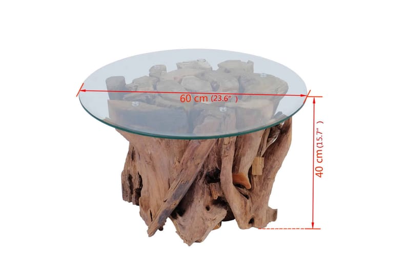 Salongbord heltre teak drivved 60 cm - Glass/Teak - Møbler - Bord - Sofabord