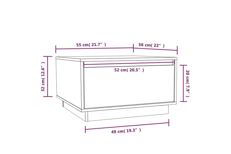 Salongbord hvit 55x56x32 cm heltre furu - Hvit - Møbler - Bord - Sofabord