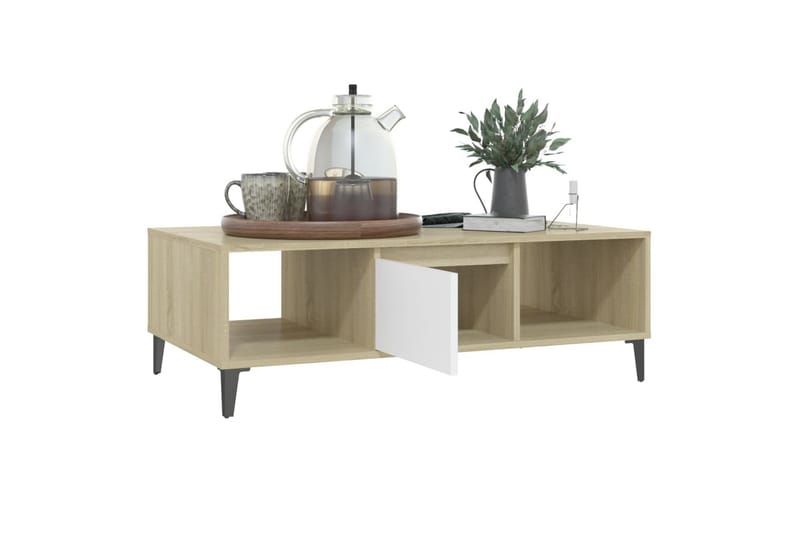 Salongbord hvit og sonoma eik 103,5x60x35 cm sponplate - Beige - Møbler - Bord - Sofabord