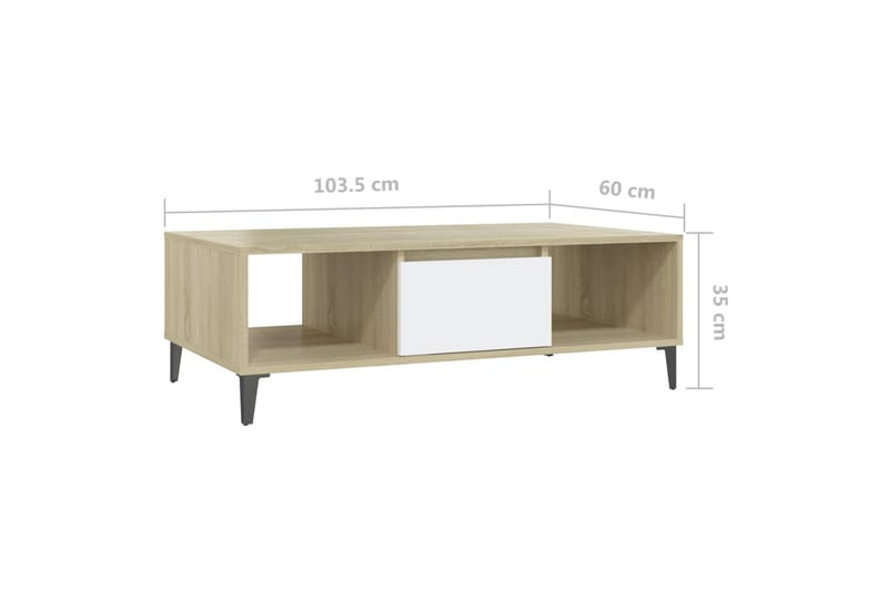 Salongbord hvit og sonoma eik 103,5x60x35 cm sponplate - Beige - Møbler - Bord - Sofabord