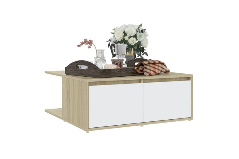 Salongbord hvit og sonoma eik 80x80x31 cm sponplate - Beige - Møbler - Bord - Sofabord