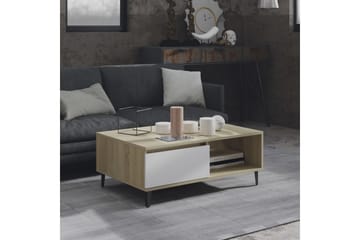 Salongbord hvit og sonoma eik 90x60x35 cm sponplate - Beige - Møbler - Bord - Sofabord