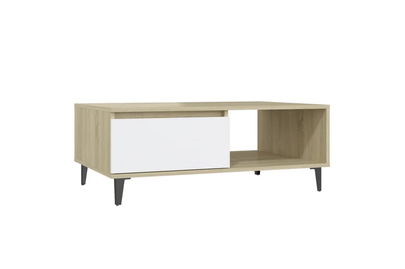 Salongbord hvit og sonoma eik 90x60x35 cm sponplate - Beige - Møbler - Bord - Sofabord