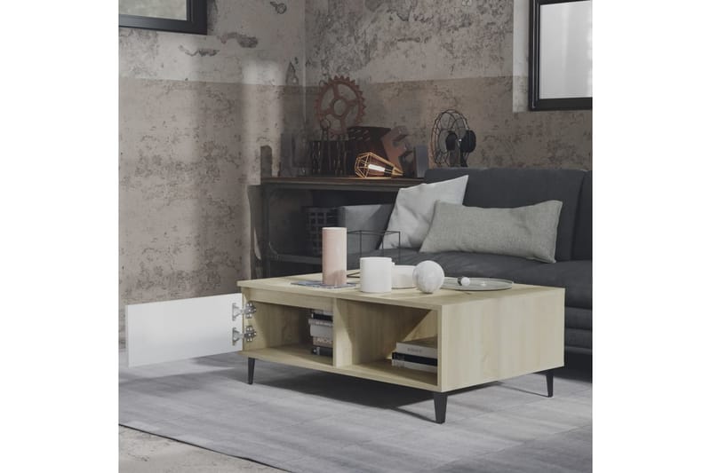 Salongbord hvit og sonoma eik 90x60x35 cm sponplate - Beige - Møbler - Bord - Sofabord