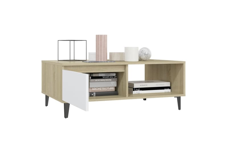 Salongbord hvit og sonoma eik 90x60x35 cm sponplate - Beige - Møbler - Bord - Sofabord