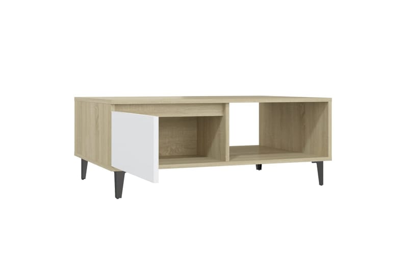 Salongbord hvit og sonoma eik 90x60x35 cm sponplate - Beige - Møbler - Bord - Sofabord