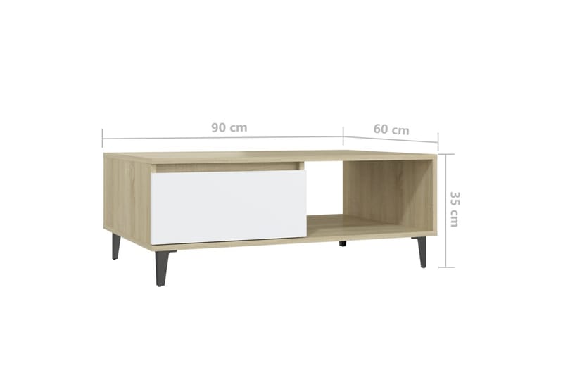 Salongbord hvit og sonoma eik 90x60x35 cm sponplate - Beige - Møbler - Bord - Sofabord