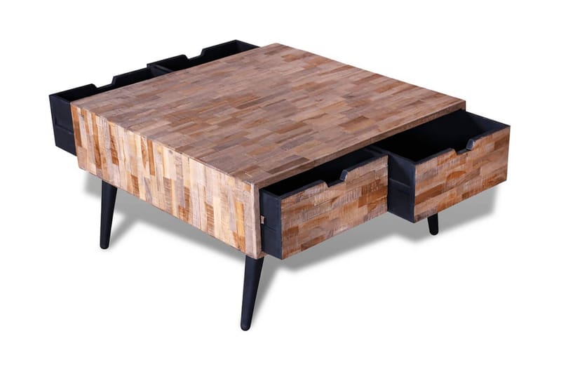 Salongbord med 4 skuffer gjenvunnet tre teak - Återvunnen Teak/Svart - Møbler - Bord - Sofabord