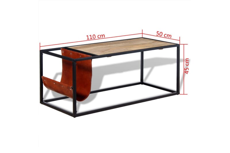 Salongbord med magasinholder i ekte lr 110x50x45 cm - Mangotre/Lær - Møbler - Bord - Sofabord