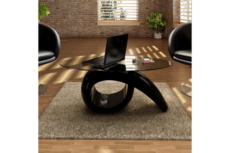 Salongbord med oval glassflate høyglans svart - Glass/Svart Høyglans - Sofabord