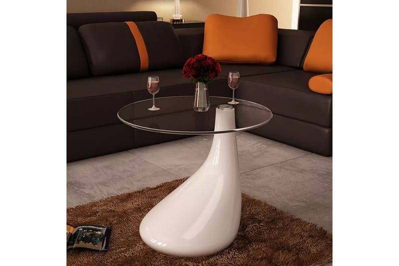 Salongbord med rund glassflate høyglans hvit - Glass/Hvit Høyglans - Sofabord
