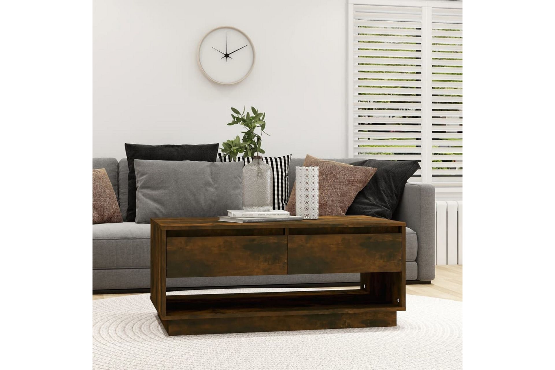 Salongbord røkt eik 102,5x55x44 cm sponplate - Brun - Møbler - Bord - Sofabord