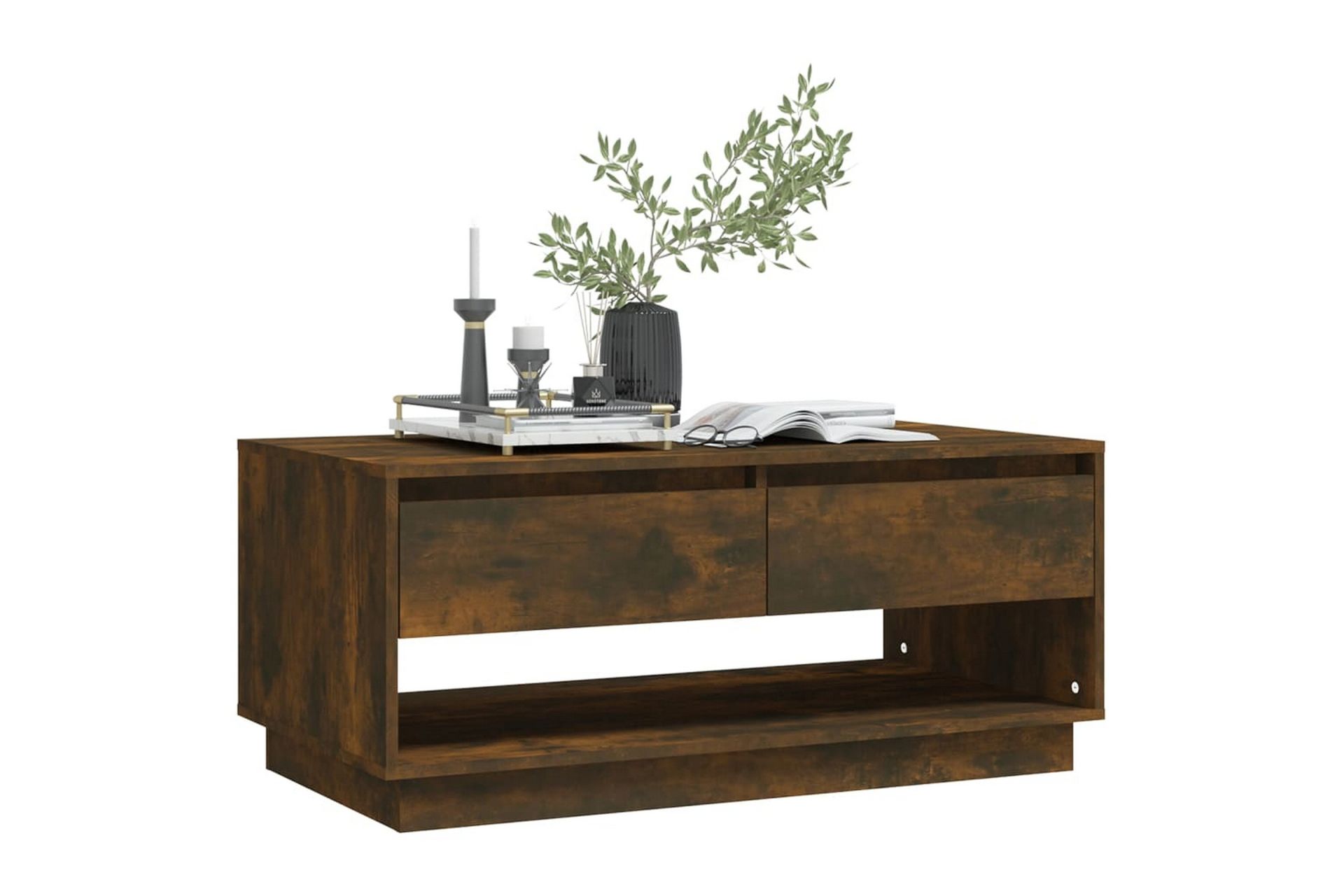 Salongbord røkt eik 102,5x55x44 cm sponplate - Brun - Møbler - Bord - Sofabord