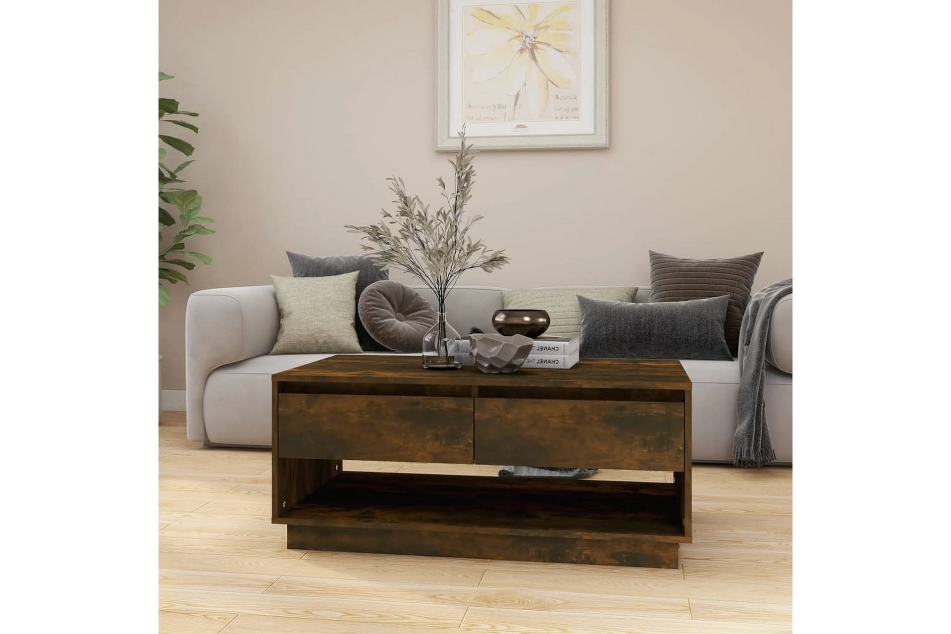 Salongbord røkt eik 102,5x55x44 cm sponplate - Brun - Møbler - Bord - Sofabord
