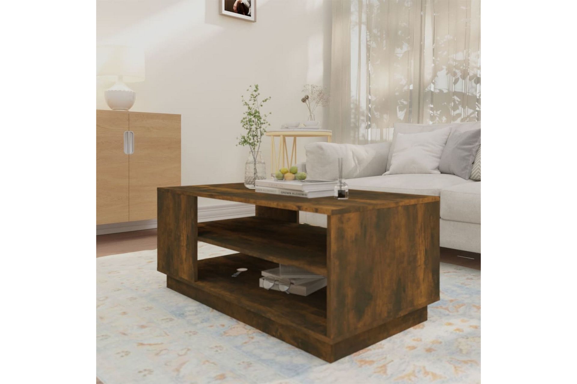 Salongbord røkt eik 102x55x43 cm sponplate - Brun - Møbler - Bord - Sofabord