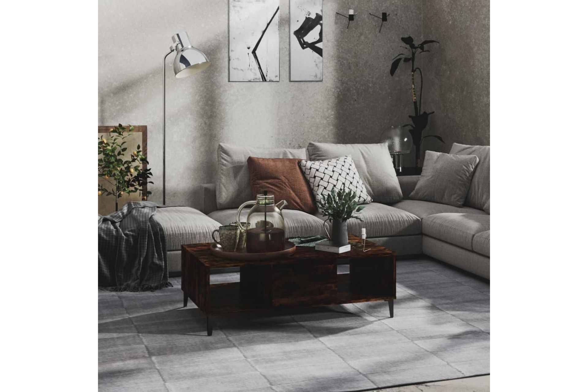 Salongbord røkt eik 103,5x60x35 cm sponplate - Brun - Møbler - Bord - Sofabord