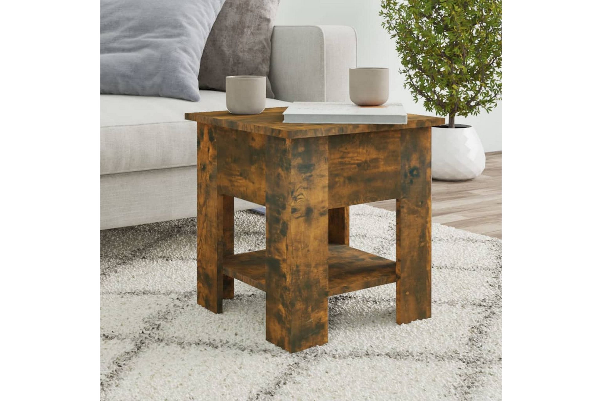 Salongbord røkt eik 40x40x42 cm konstruert tre - Brun - Møbler - Bord - Sofabord