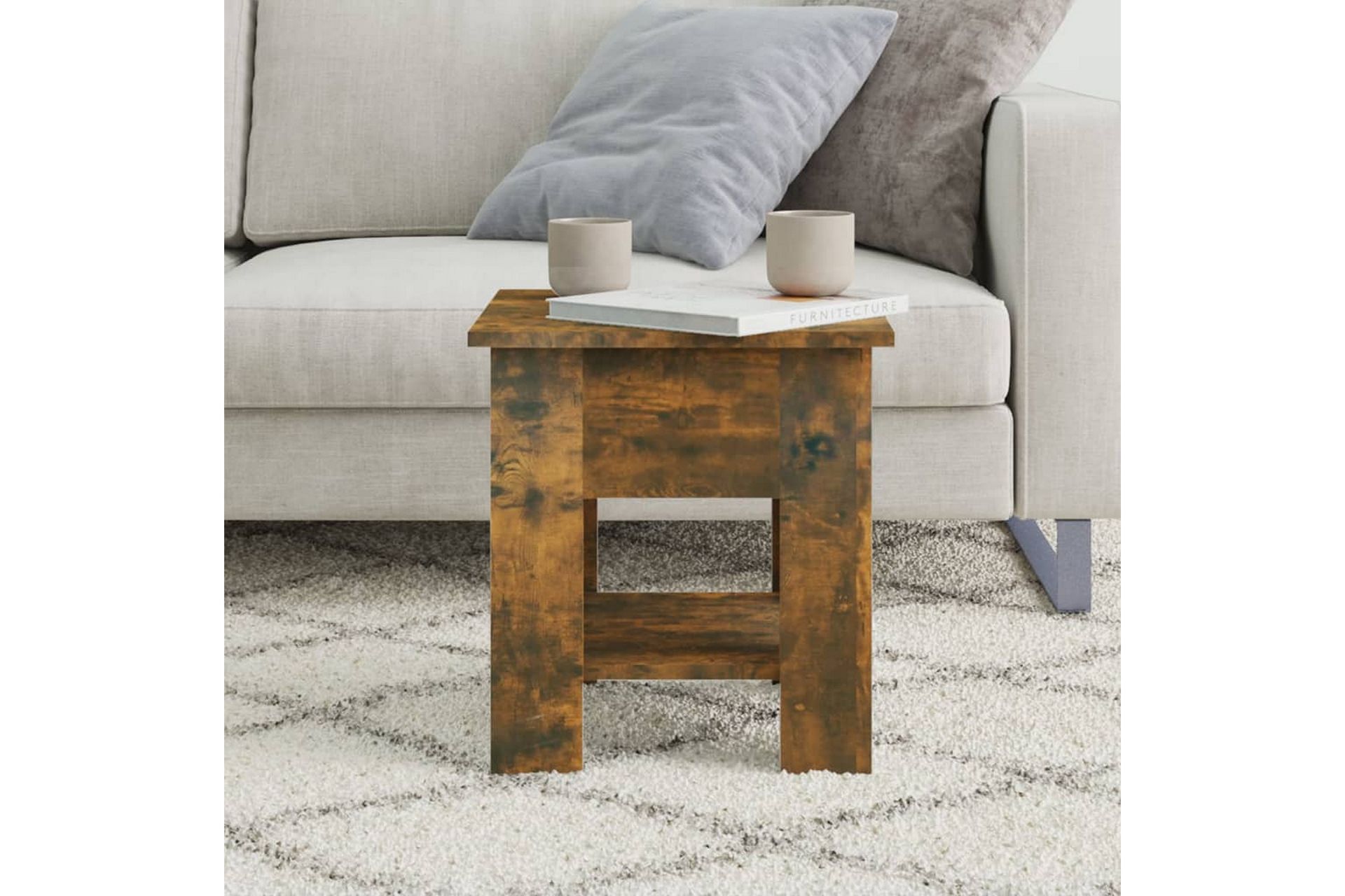 Salongbord røkt eik 40x40x42 cm konstruert tre - Brun - Møbler - Bord - Sofabord