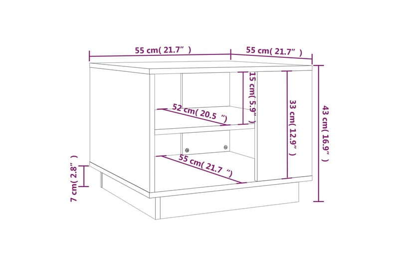 Salongbord røkt eik 55x55x43 cm sponplate - Brun - Sofabord