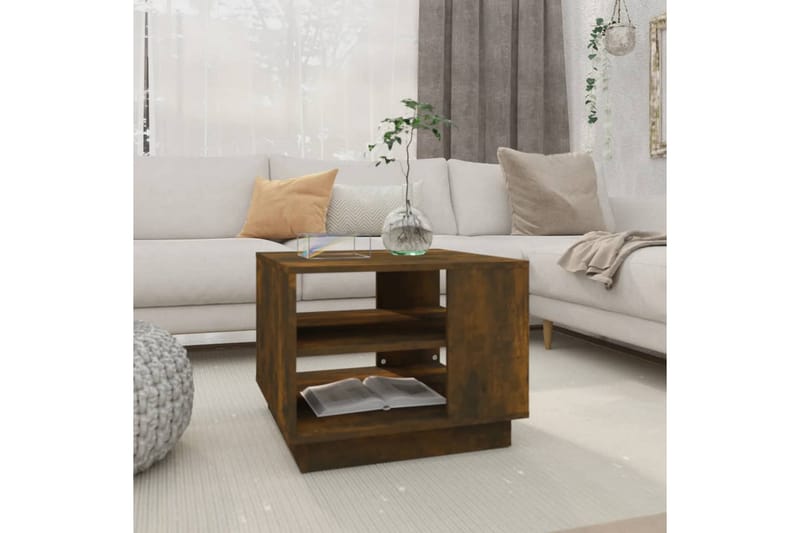 Salongbord røkt eik 55x55x43 cm sponplate - Brun - Møbler - Bord - Sofabord