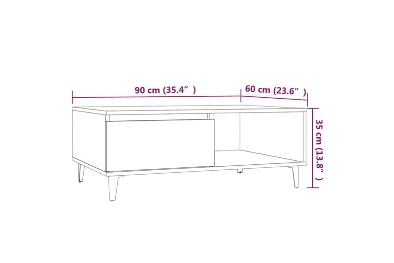 Salongbord røkt eik 90x60x35 cm sponplate - Brun - Sofabord