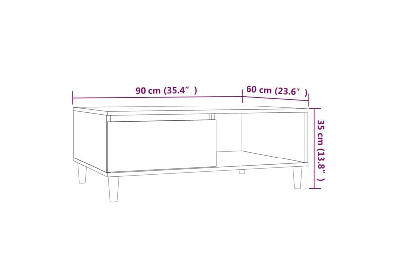 Salongbord røkt eik 90x60x35 cm sponplate - Brun - Sofabord