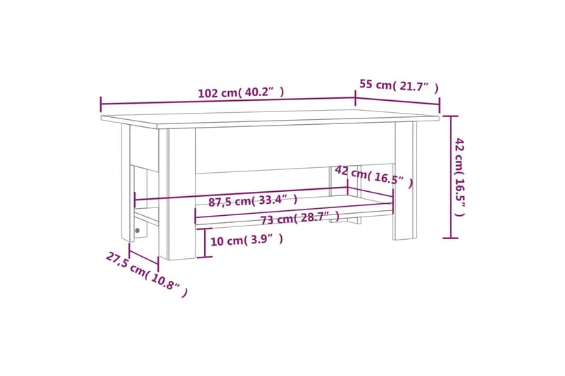 Salongbord sonoma eik 102x55x42 cm sponplate - Brun - Sofabord