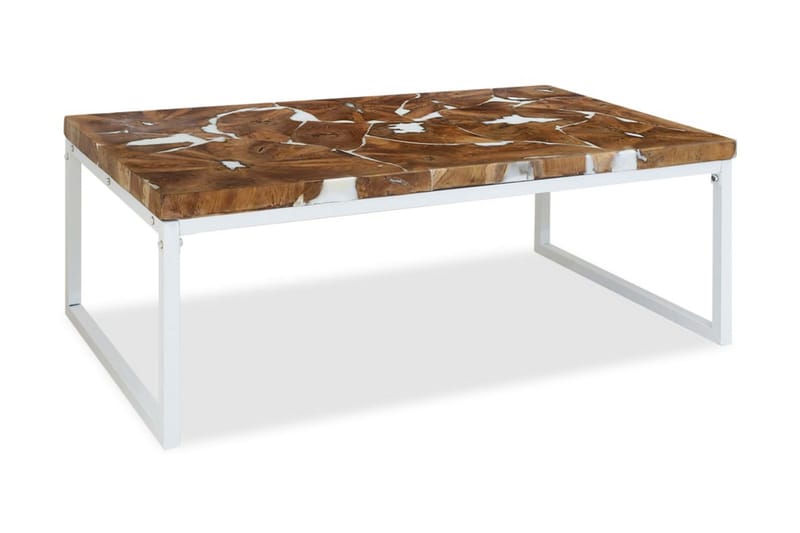 Salongbord teak harpiks 110x60x40 cm - Teak/Hvit - Møbler - Bord - Sofabord