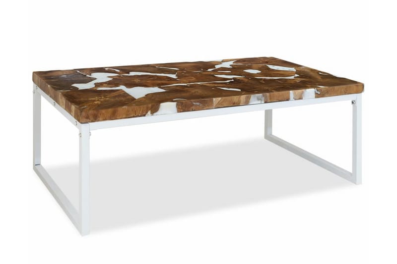 Salongbord teak harpiks 110x60x40 cm - Teak/Hvit - Møbler - Bord - Sofabord