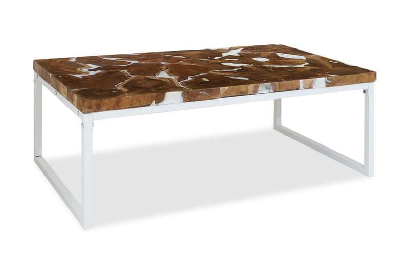 Salongbord teak harpiks 110x60x40 cm - Teak/Hvit - Møbler - Bord - Sofabord