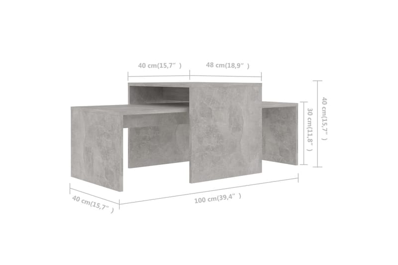 Salongbordsett betonggrå 100x48x40 cm sponplate - Møbler - Bord - Sofabord