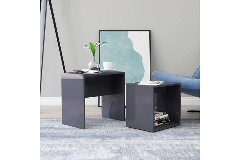 Salongbordsett høyglans grå 48x30x45 cm sponplate - Møbler - Bord - Sofabord