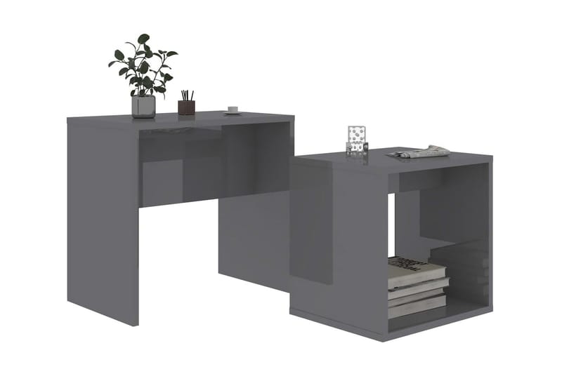 Salongbordsett høyglans grå 48x30x45 cm sponplate - Sofabord