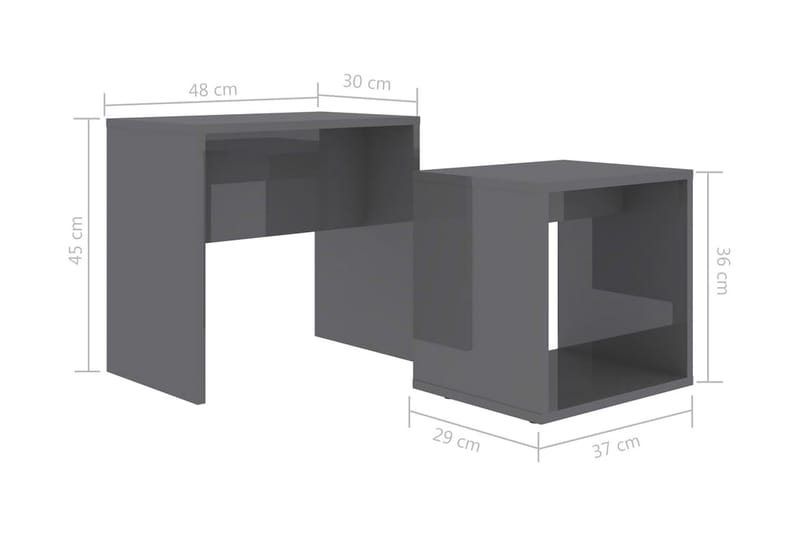Salongbordsett høyglans grå 48x30x45 cm sponplate - Sofabord