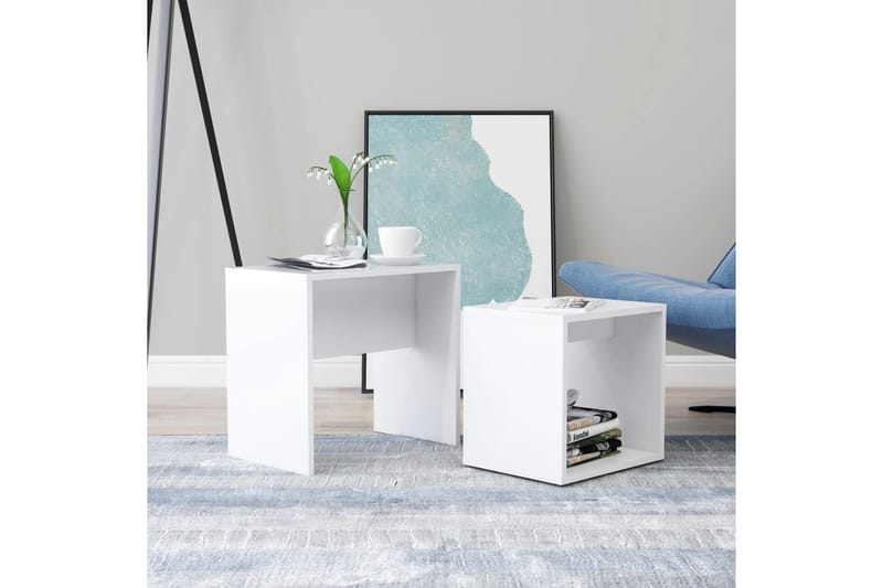 Salongbordsett hvit 48x30x45 cm sponplate - Møbler - Bord - Sofabord